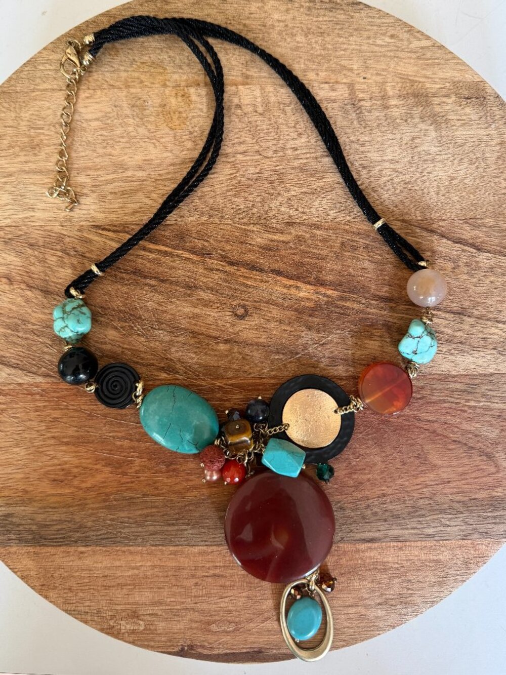 David Aubrey Asymmetric Gemstone Boho Statement Necklace Turquoise Carnelian